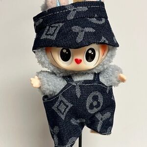 Labubu Designer Overalls Jeans Bucket Hat Outfit Blue  2 Piece Set Clothing